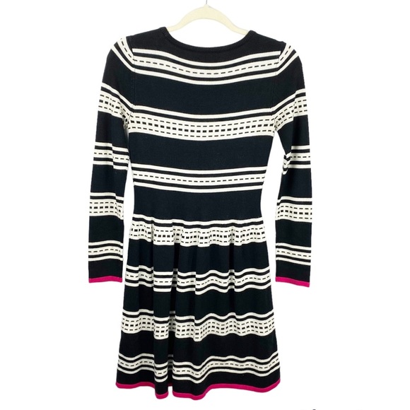 Eliza J Womens Striped Knit Fit and Flare Sweater Dress Black White Size XS - Picture 3 of 7